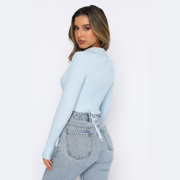 NWT WhiteFox Long Sleeve Crop Top - Baby Blue M/L - Picture 4 of 4
